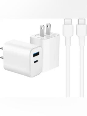 White Mobile Phone Fast-Charging Power Adapter and USB Charging Cable